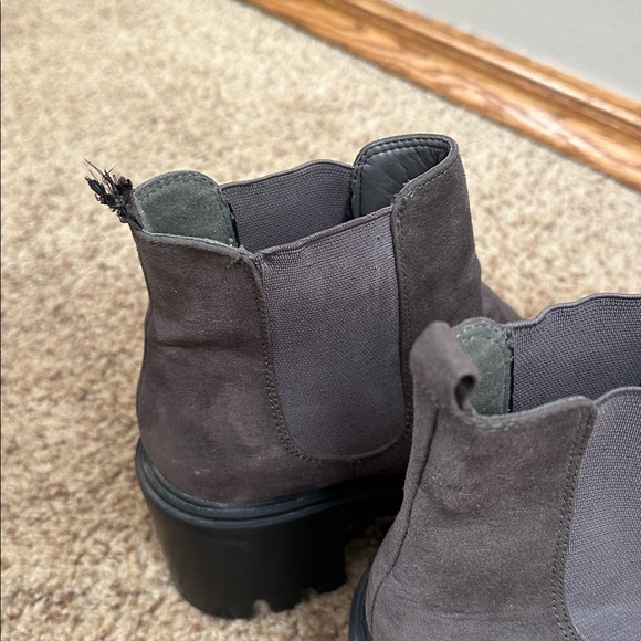 Gray Suede Chunky Heel Ankle Boots - Picture 3 of 3